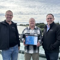 L R Corban Mc Kubre APL National Operations Manager John Res APL NI Driver and Chris Thompson BOP Regional Fleet Manager presenting John with his 35 years service award