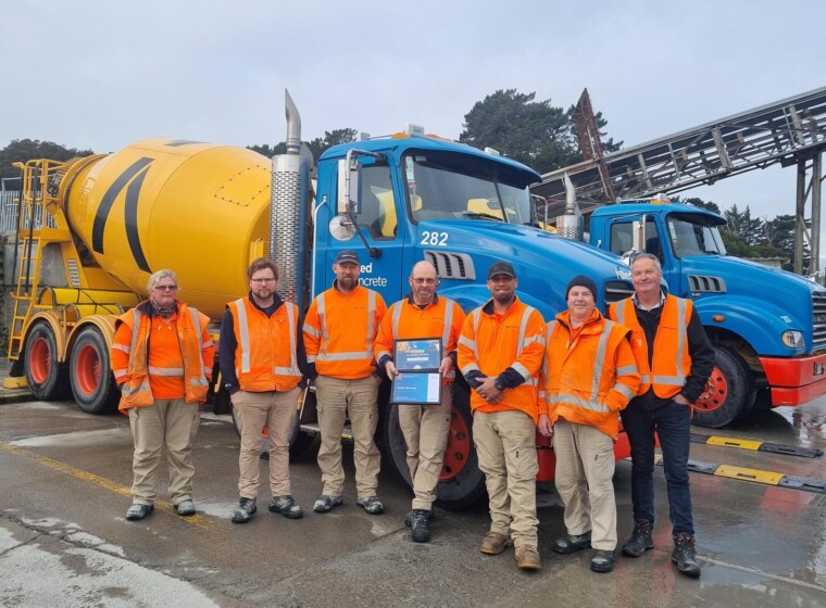 Derek Stenning Southern Support Supervisor celebrating his 40 years with the company alongside his crew at the Allied Concrete Invercargill plant