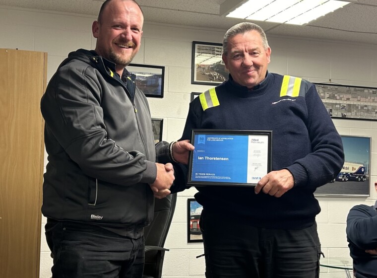 Ian Thorsty Thorstensen APL NI Central Driver celebrating a whopping 50 years of service for the company