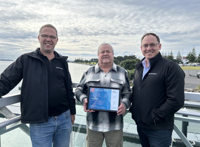 L R Corban Mc Kubre APL National Operations Manager John Res APL NI Driver and Chris Thompson BOP Regional Fleet Manager presenting John with his 35 years service award