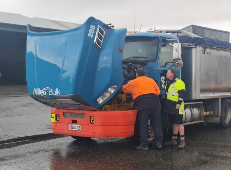 Wayne Ladbrook from South Roads completing a vehicle pre start check as part of the SAFED driving assessment with Bruce Mc Intyre 1