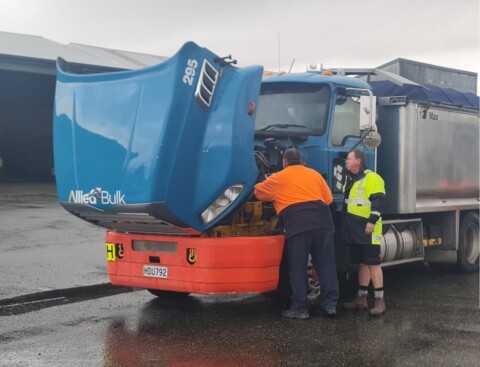 Wayne Ladbrook from South Roads completing a vehicle pre start check as part of the SAFED driving assessment with Bruce Mc Intyre 1